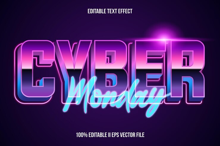 Vector el lunes cibernético con efecto de texto editable estilo de gradiente de relieve 3d