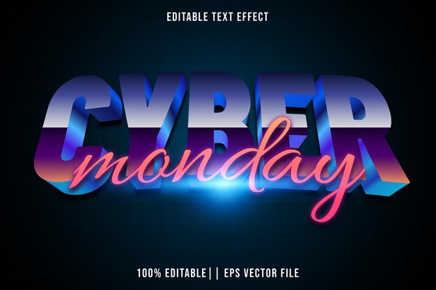 Vector el lunes cibernético efecto de texto editable estilo moderno en 3d