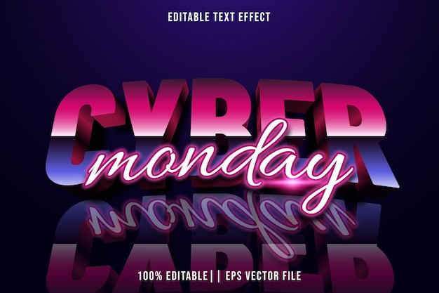 El lunes cibernético efecto de texto editable estilo moderno en 3D