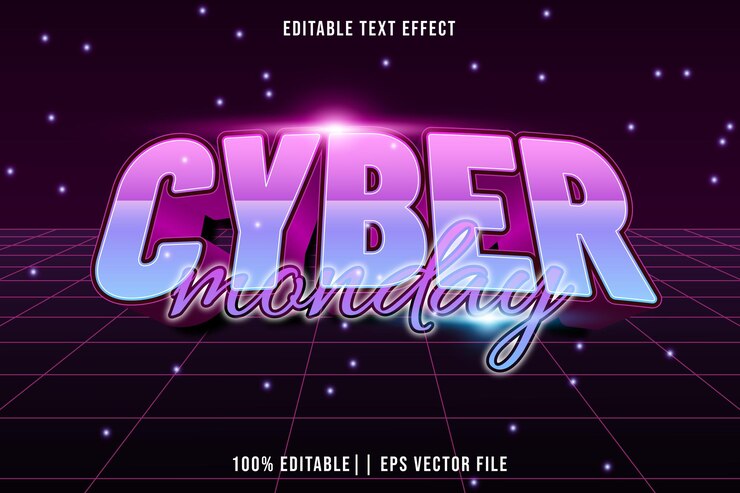 Vector el lunes cibernético efecto de texto editable estilo moderno en 3d