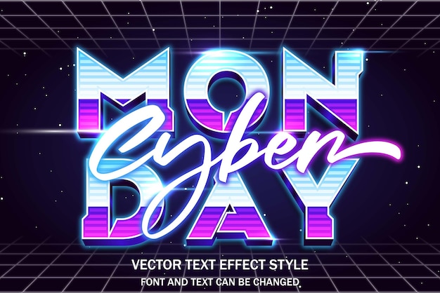 Vector lunes cibernético retrowave vaporize estilo synthwave tipografía estilo de fuente de efecto de texto editable plantilla