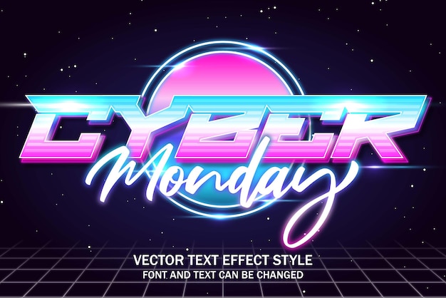 lunes cyber retrowave futurista techno tipografía editable efecto de texto estilo de fuente diseño de plantilla