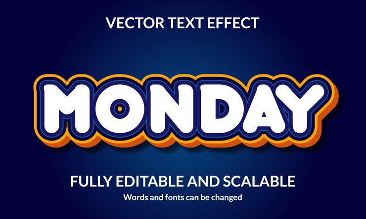 Vector lunes efecto de estilo de texto 3d editable