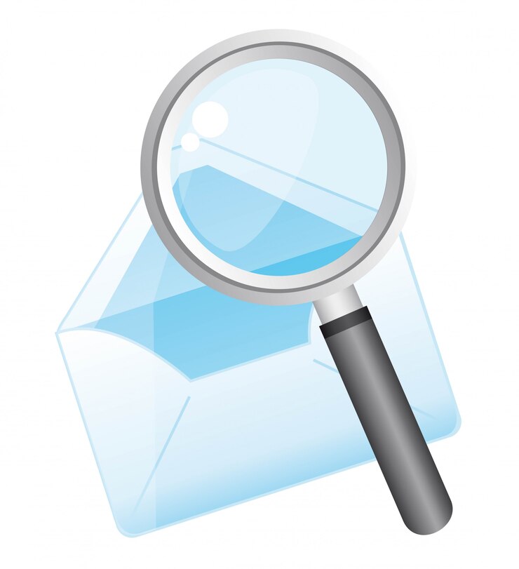 Vector lupa con envolvente sobre vector de fondo blanco