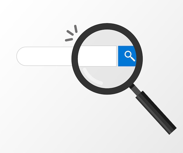 La lupa está frente a la barra de búsqueda y la página web solicita buscar