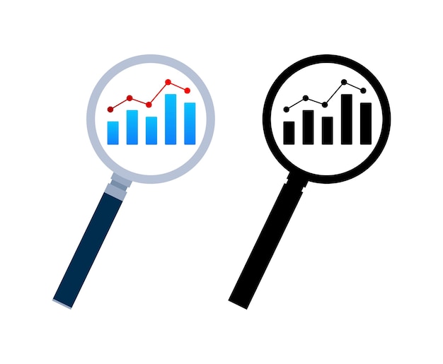 Lupa con gráfico de barras análisis de datos icono de investigación de mercados