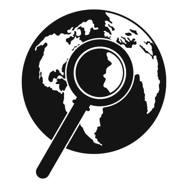 Lupa en el icono de la tierra Ilustración simple de lupa en el icono de vector de tierra para web