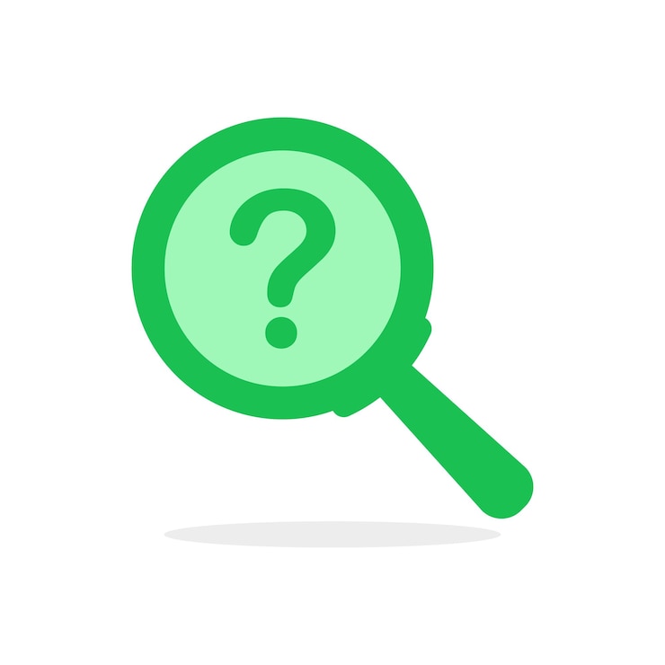 Vector lupa de línea delgada icono negro con signo de interrogación tendencia de dibujos animados planos escrutinio moderno o logotipo de investigación