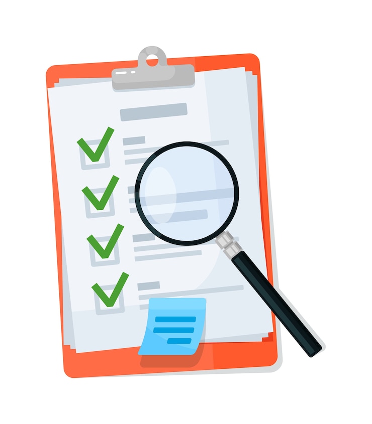 Vector lupa en el portapapeles de lista de verificación aislado en blanco