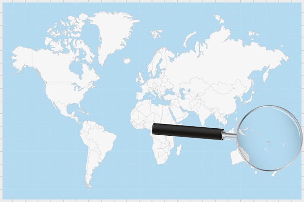 Vector lupa que muestra un mapa de vanuatu en un mapa del mundo