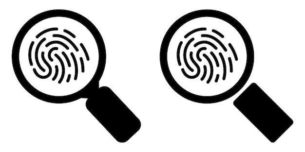 Lúpula y icono de búsqueda de huellas dactilares investigación de delitos control de acceso al sistema de seguridad