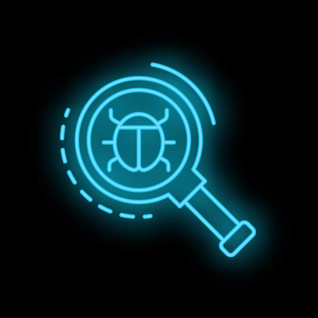 Lúpula de neón en busca de un icono de error en la computadora