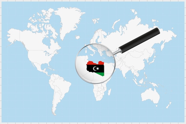 Vector lúpula que muestra un mapa de libia en un mapa del mundo
