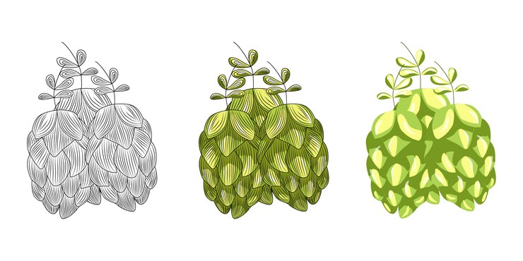 Vector lúpulo verde para elaborar cerveza aislado sobre fondo blanco. dibujado a mano lúpulo hierba.