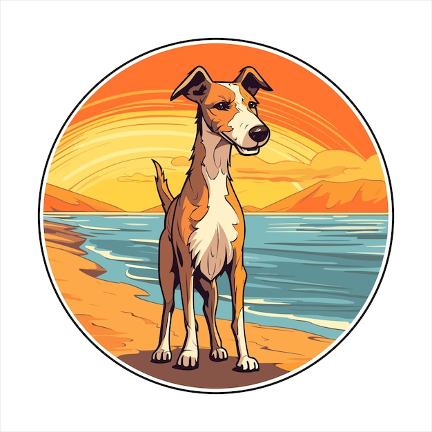 Vector lurcher raza de perro dibujos animados lindos kawaii personaje playa verano animal mascota pegatina ilustración