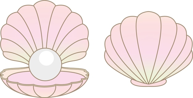 Luxuriosa perla arco iris en una ilustración vectorial de concha de almeja aislada sobre un fondo blanco