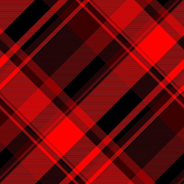 Luxurosa textura de fondo con patrón de tartan de seda sin costuras de chequeo de tela de habilidad textil vectorial a cuadros en colores rojo y negro