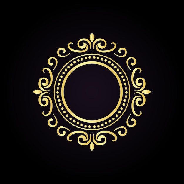 Luxuroso marco decorativo dorado con patrones ornamentales sobre un fondo negro