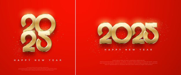 Luxury and elegant happy new year 2025 con números dorados lujosos y brillantes diseño vectorial premium para saludos y celebraciones de happy new year 2025.