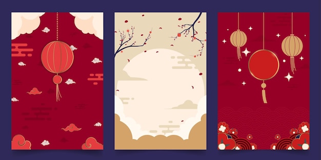 Luxury Chinese New Year Vector Background Design Set para el cartel de portada del cartel