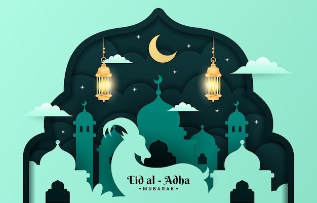 Luxury Eid Al Adha Fondo islámico con mezquita y linterna