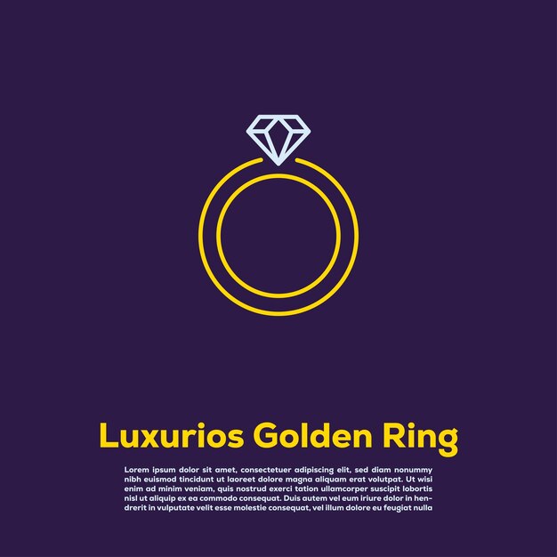Luxury Golden Wedding Ring Icon Elegante Amplificador de Encuentro de compromiso Diseño de joyas