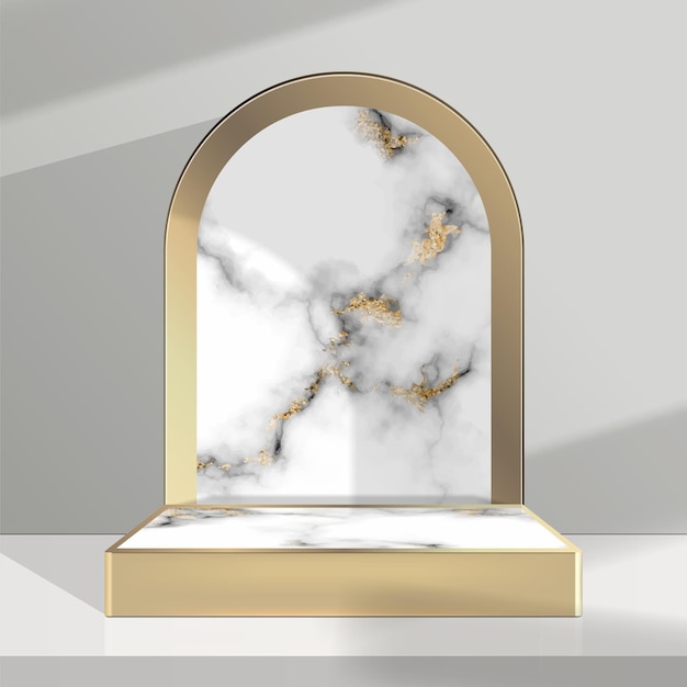 Vector luxury minimalista mármol blanco y oro podium en blanco estudio de fondo maqueta escena escenario para anuncios producto muestra venta banner y presentación 3d ilustración aislada vector
