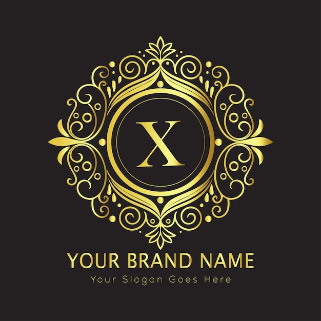 Luxury Ornate Letter X Logo con marco floral