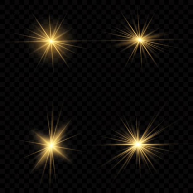 La luz amarilla brillante explota sobre un fondo transparente. Partículas de polvo mágico espumoso. Lucero. Sol brillante transparente, destello brillante. Vector brilla.