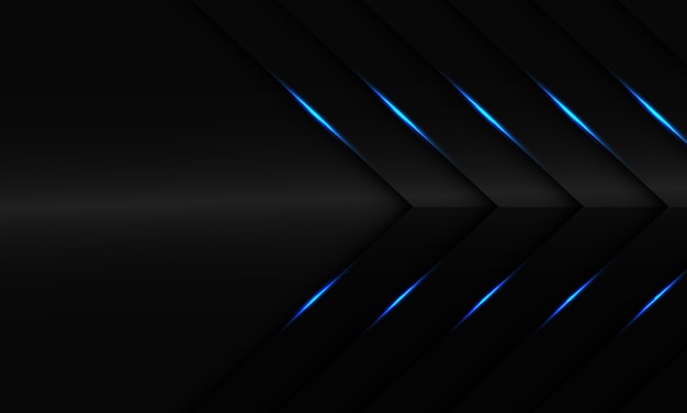 Luz azul abstracta en flecha metálica gris oscuro con fondo futurista moderno de diseño de espacio en blanco