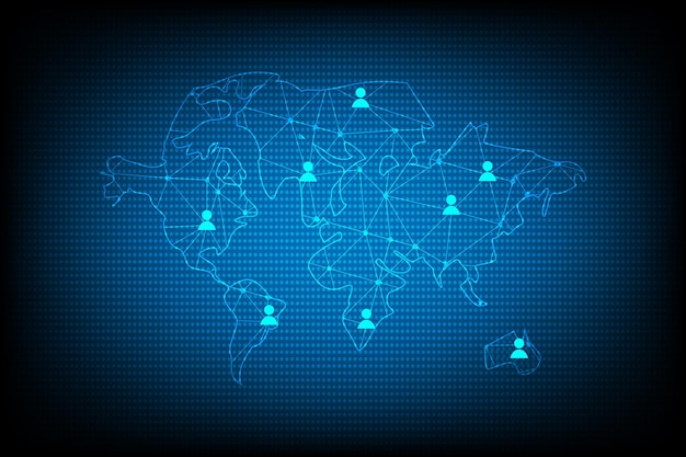 Luz azul del mapa mundial para el fondo abstracto de conexión global