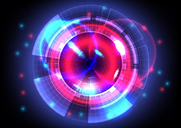 Luz azul y roja Fondo de círculo HUD brillante abstracto Interfaz futurista Pantalla de tecnología de realidad virtual