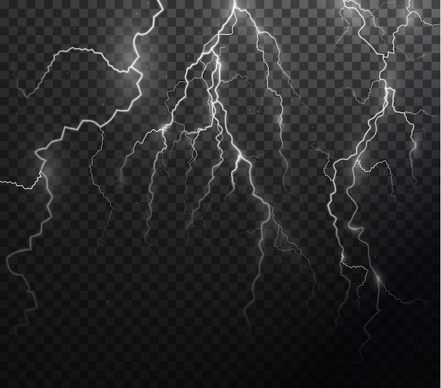 Luz blanca aislada vector relámpago png. Líneas abstractas de luz mágica. Iluminación natural realista.