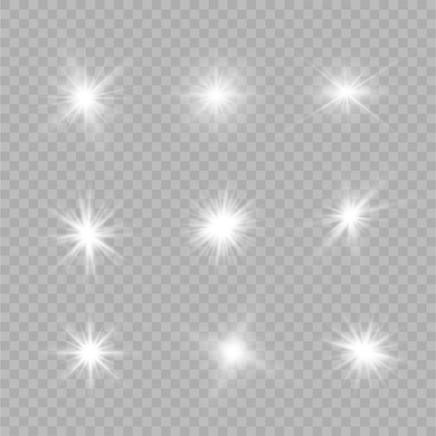 La luz blanca brillante explota. Brillantes partículas de polvo mágico. Lucero. Sol brillante transparente, destello brillante.