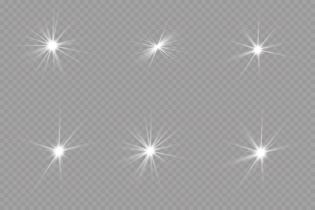 La luz blanca brillante explota. con rayo. Sol brillante transparente, destello brillante. El centro de un destello brillante.