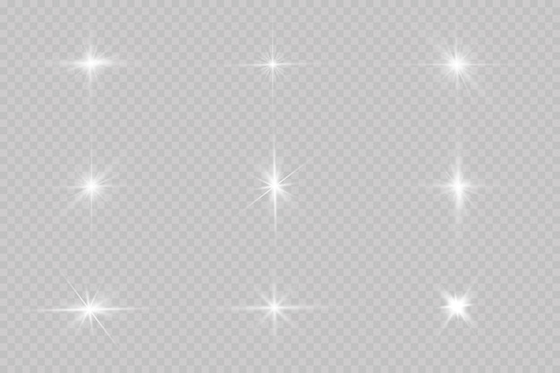 La luz blanca brillante explota. con rayo. Sol brillante transparente, destello brillante. El centro de un destello brillante.