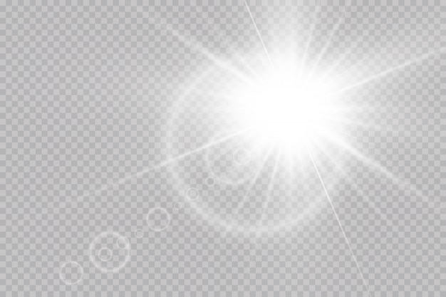 La luz blanca brillante explota. con rayo sol brillante transparente, destello brillante. efecto de luz especial de destello de lente.