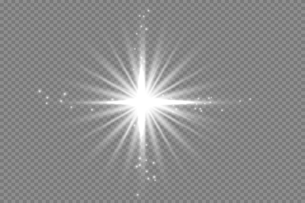 La luz blanca brillante explota sobre un fondo transparente Partículas de polvo mágicas brillantes