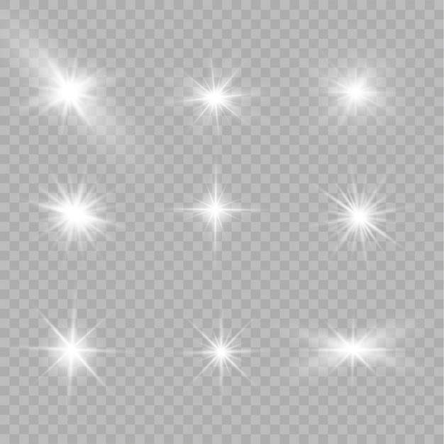 La luz blanca brillante explota sobre un fondo transparente. Partículas de polvo mágico espumoso. Lucero. Sol brillante transparente, destello brillante. destellos. Para centrar un flash brillante.