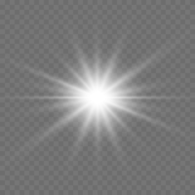 La luz blanca brillante explota sobre un fondo transparente. Partículas de polvo mágico espumoso. Lucero. Sol brillante transparente, destello brillante. Vector brilla.