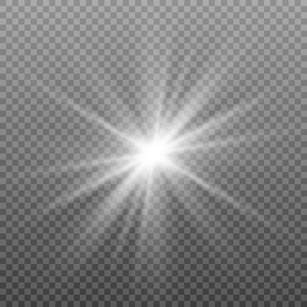 La luz blanca brillante explota sobre un fondo transparente. Partículas de polvo mágico espumoso. Lucero. Sol brillante transparente, destello brillante.