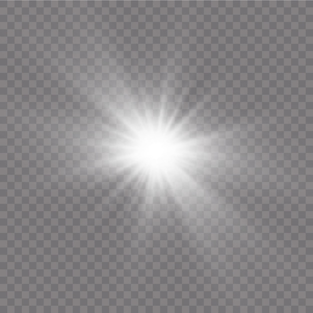 La luz blanca brillante explota sobre un fondo transparente. con rayo Sol brillante transparente, destello brillante. Efecto de luz especial de destello de lente.