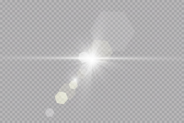 La luz blanca brillante explota sobre un fondo transparente. con rayo Sol brillante transparente, destello brillante. Efecto de luz especial de destello de lente.