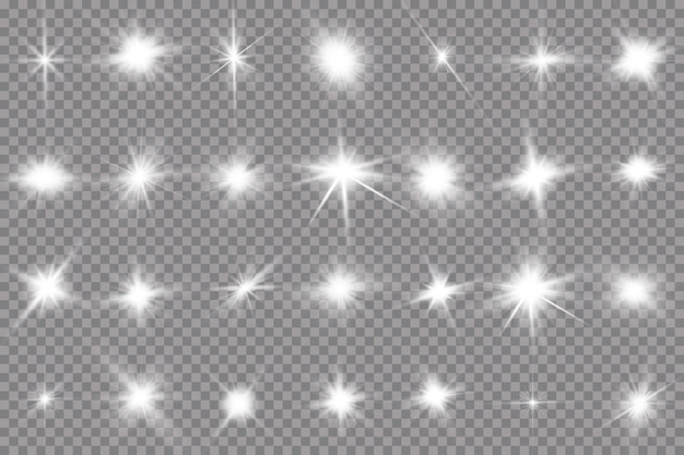 La luz blanca brillante explota sobre un fondo transparente. con rayo.