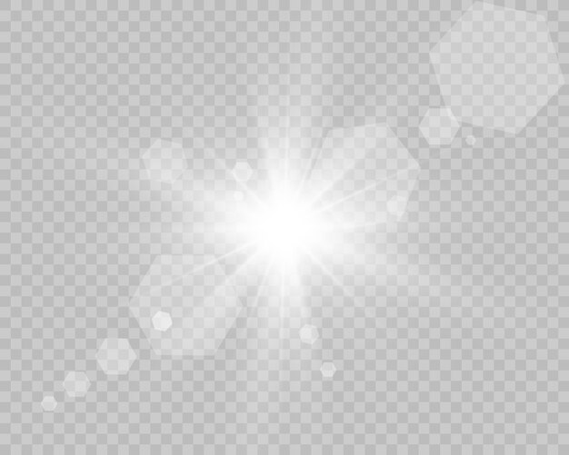 Luz blanca brillante. Hermosa estrella Luz de los rayos. Un sol con reflejos. Una hermosa estrella brillante. Una luz de sol.