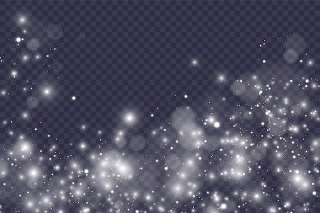 Luz blanca de polvo png. Fondo de efecto de luces de luz bokeh. Fondo navideño de polvo brillante Confeti de luz brillante de Navidad y textura de superposición de chispas para su diseño.