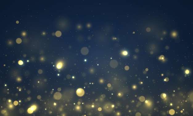 Luz de bokeh borrosa sobre fondo azul brillo desenfocado estrellas parpadeantes chispas de oro de navidad vector