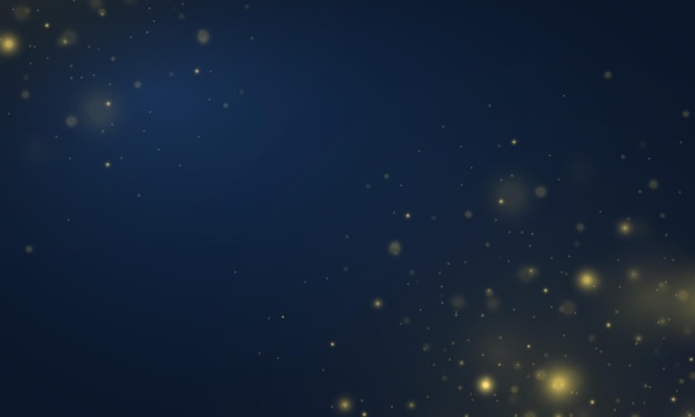 Luz de bokeh borrosa sobre fondo azul Brillo desenfocado estrellas parpadeantes Chispas de oro de Navidad Vector