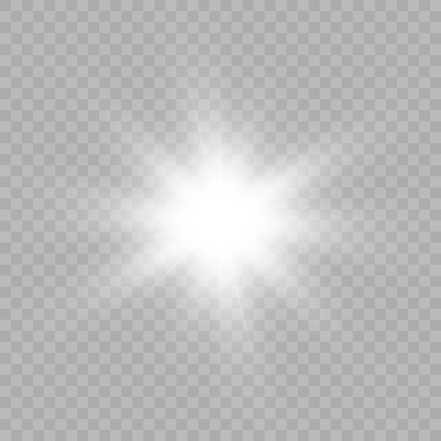 La luz brillante blanca explota en un fondo transparente Estrella brillante