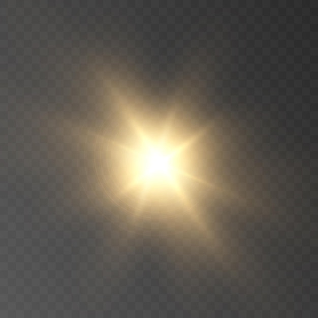 La luz brillante explota, la luz parpadea en color dorado, el rayo del sol brillante.